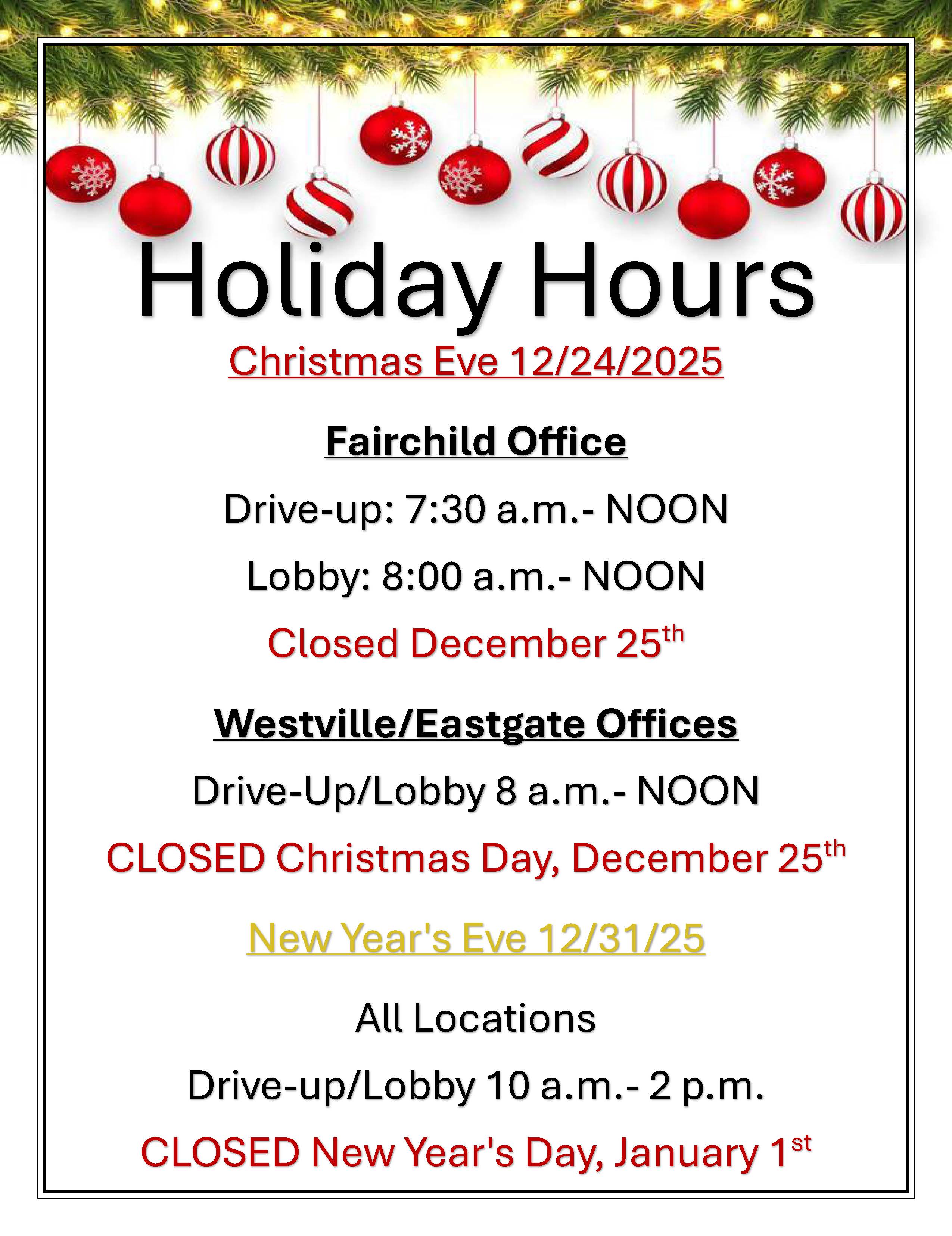 Christmas new years closed 2025